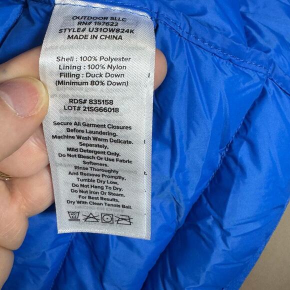 Kids Eddie Bauer Blue Ombré Lightweight Goose down Puffer Jacket Coat Hood L 14 - Picture 8 of 8